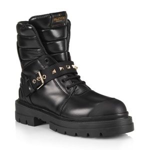 VALENTINO GARAVANI Rockstud Leather Combat Boots 39.5 Brand new in box
